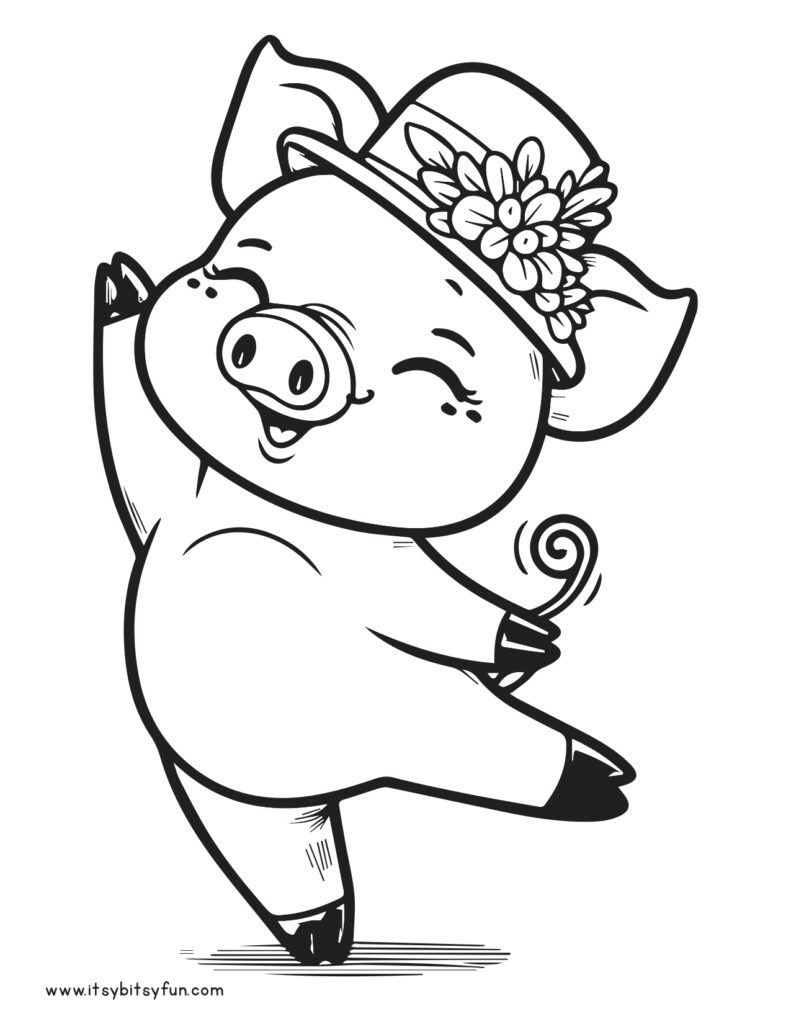 Dancing pig coloring page.