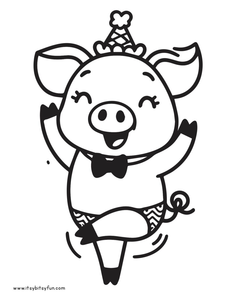 Happy party pig image for coloring.