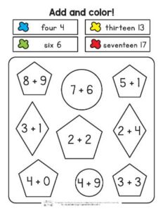 Color by Code Single Digit Addition Worksheets - Itsy Bitsy Fun