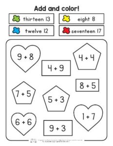 Color by Code Single Digit Addition Worksheets - Itsy Bitsy Fun