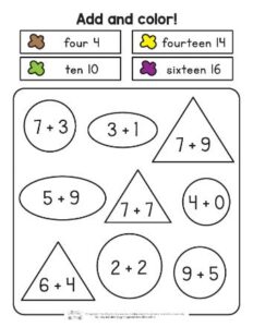Color by Code Single Digit Addition Worksheets - Itsy Bitsy Fun