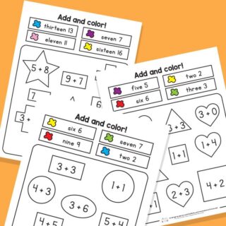 Color by Code Single Digit Addition Worksheets