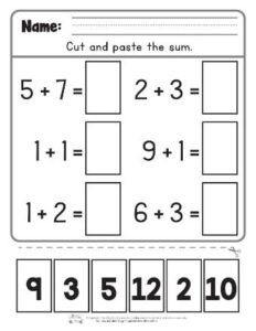 Cut and Glue Single Digit Addition Worksheets - Itsy Bitsy Fun