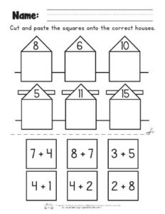 Cut and Paste Single Digit Addition Worksheets - Itsy Bitsy Fun