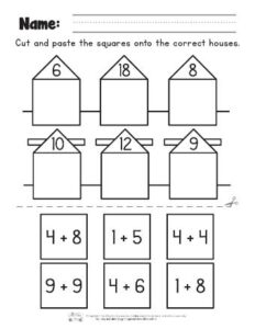 Cut and Paste Single Digit Addition Worksheets - Itsy Bitsy Fun