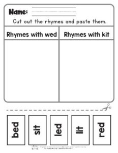 Cut and Paste Rhyme Sorting Worksheets - Itsy Bitsy Fun