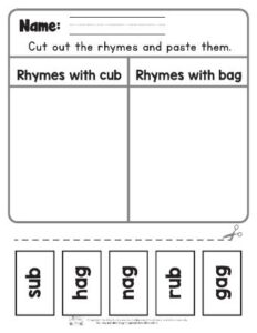 Cut and Paste Rhyme Sorting Worksheets - Itsy Bitsy Fun