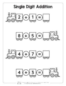 Train Single Addition Worksheets - Itsy Bitsy Fun