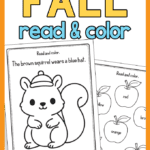 Fall Read and Color Worksheets for Kindergarten