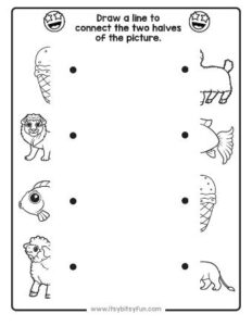 Match the Halves Preschool Worksheets - Itsy Bitsy Fun