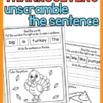 Thanksgiving Unscramble the Sentence Kindergarten Writing Worksheets